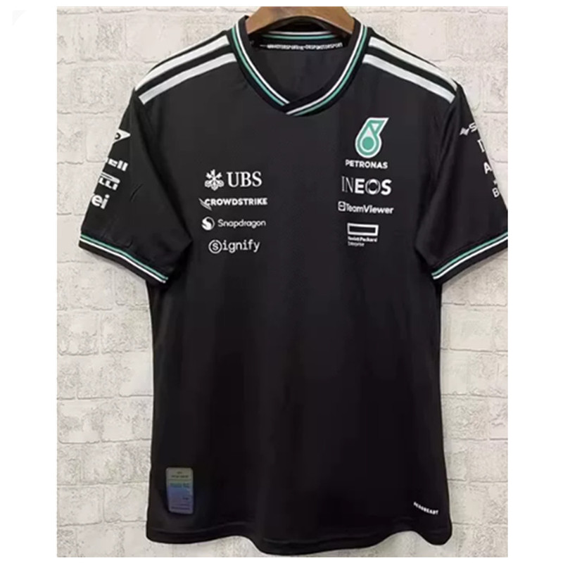 2025 New Mercedes F1 Racing Suit Short-Sleeved T-Shirt Mercedes Breathable Team Uniform Black Full Range Racing Suit