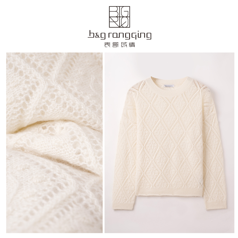 Cousin Rongqing【Long-Termism】100% Cashmere Hollow Flower Design Round Neck Long Sleeve Women's Pullover Sweater Cousin Rongqing【Long-Termism】100% Cashmere Hollow Flower Design Round Neck Long Sleeve Women's Pullover Sweater