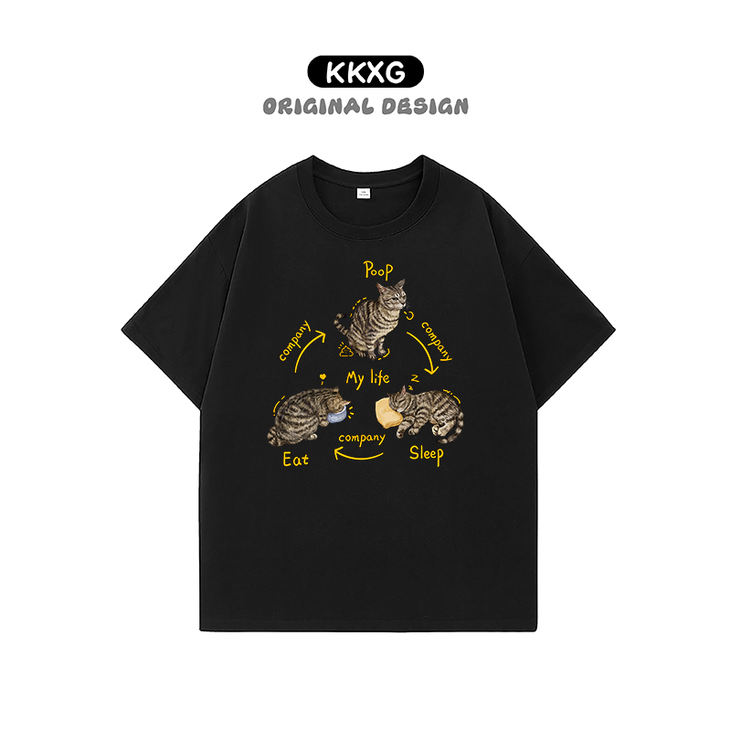 【Three Points in a Line·Tabby Cat】280G Heavy Cotton T-Shirt, Unisex, Hand-Painted Kitten Short-Sleeve