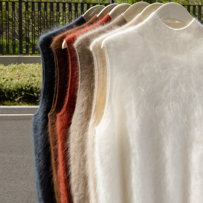 Layered Loose-Fitting~Half-High Collar 100% Pure Cashmere Knitted Vest for Women, Sleeveless Elegant Vest, 2025 Autumn and Winter Sweater