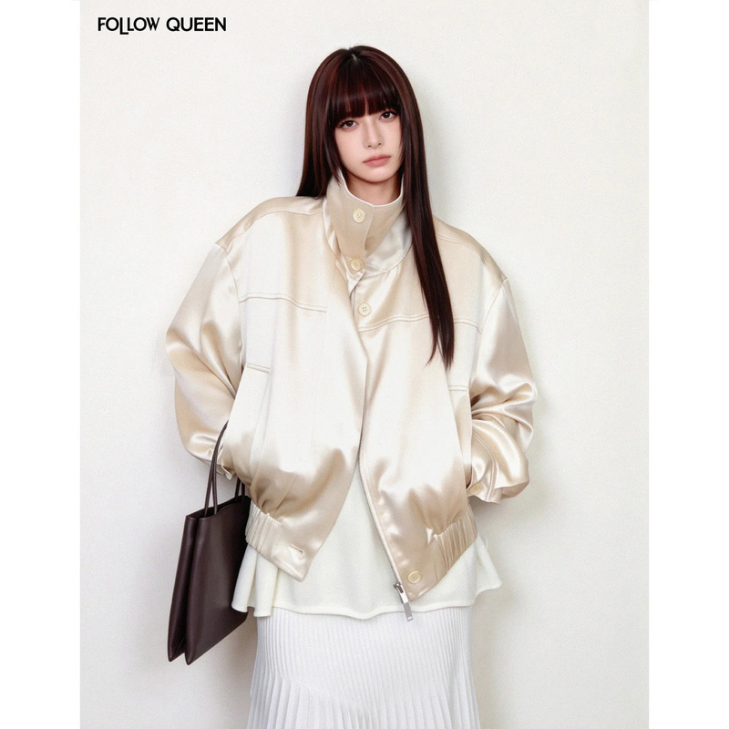 Followqueen French Style Accessible Luxury Glossy Lapel Zipper Jacket for Women, Elegant and Slimming, Stunning Coat Followqueen French Style Accessible Luxury Glossy Lapel Zipper Jacket for Women, Elegant and Slimming, Stunning Coat