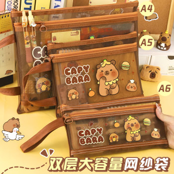 A4 transparent double layer mesh file bag