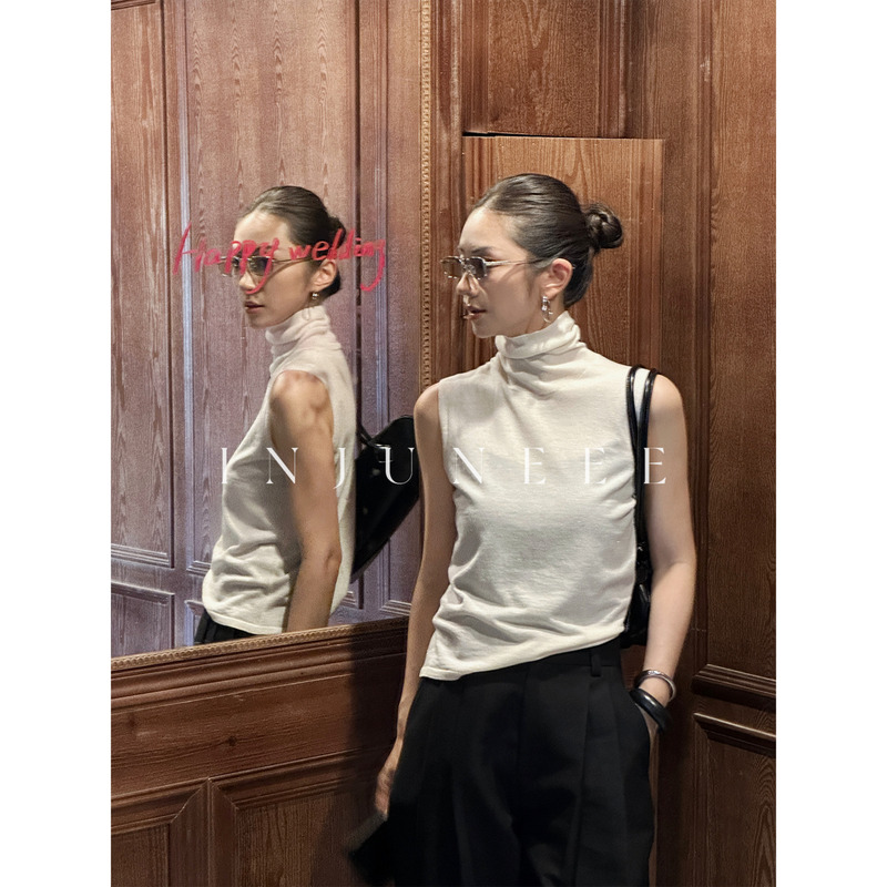 Liu Jiujiu Injuneee Ailmes Wool Knitwear Women's Early Autumn Sleeveless Top Turtleneck Vest