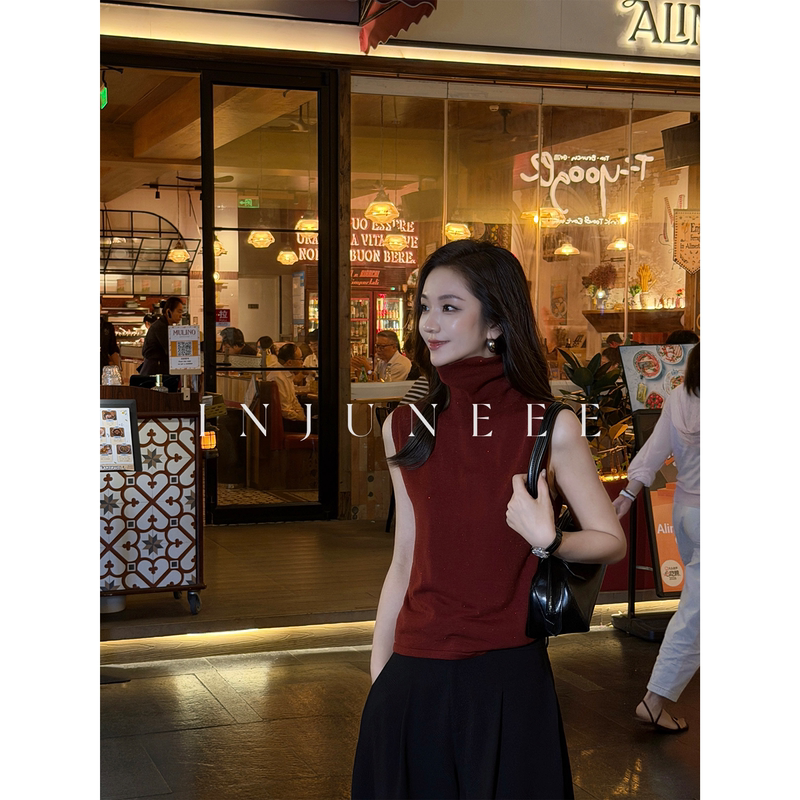 Liu Jiujiu Injuneee Ailmes Wool Knitwear Women's Early Autumn Sleeveless Top Turtleneck Vest Liu Jiujiu Injuneee Ailmes Wool Knitwear Women's Early Autumn Sleeveless Top Turtleneck Vest