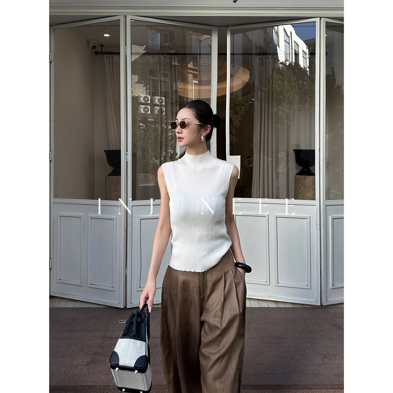 Liu Jiujiu Injuneee Minimalist High-Intelligence 100% Fine-Spun Wool Sweater for Women, Autumn High-Intelligence Stylish Turtleneck Knitted Vest Liu Jiujiu Injuneee Minimalist High-Intelligence 100% Fine-Spun Wool Sweater for Women, Autumn High-Intelligence Stylish Turtleneck Knitted Vest