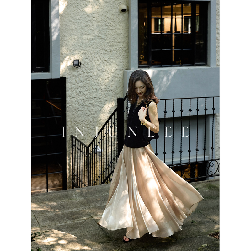 Liu Jiujiu Injuneee Shiguang Flowing Skirt Women's Summer A-Line Long Skirt Light Luxury High-End Skirt