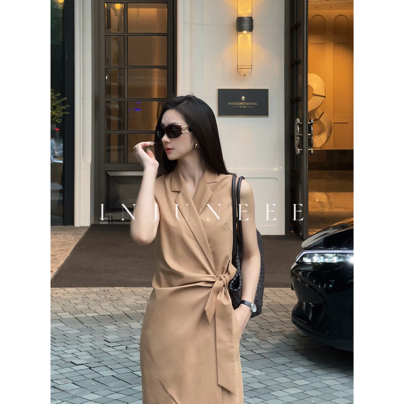 Liu Jiujiu Injuneee Quiet Luxury Time Sleeveless Blazer Dress for Women Early Autumn Tie Waist Vest Dress Liu Jiujiu Injuneee Quiet Luxury Time Sleeveless Blazer Dress for Women Early Autumn Tie Waist Vest Dress