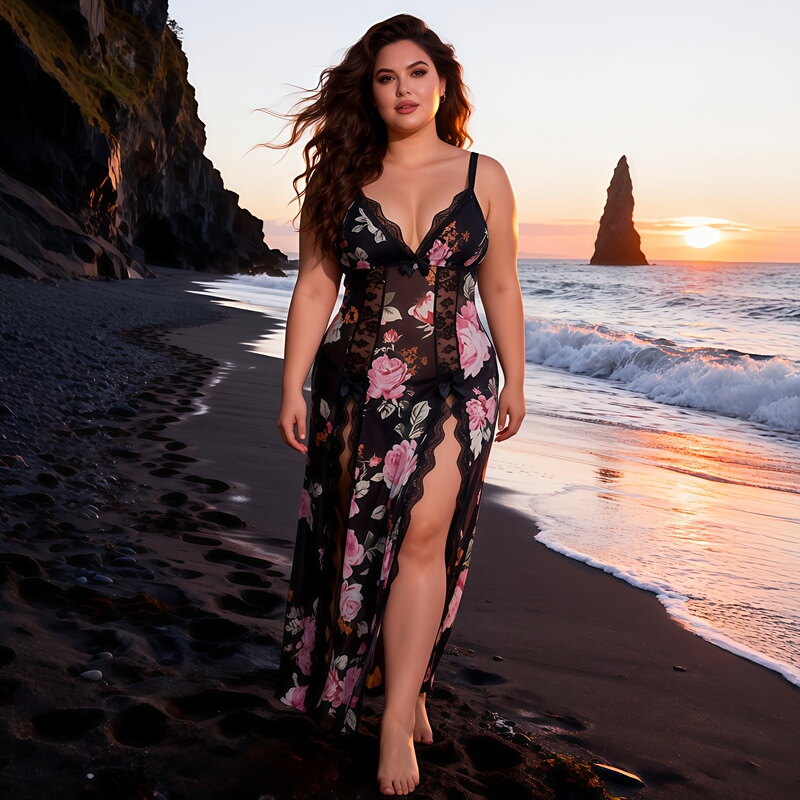 Sexy Nightgown for Women 2026 New Large Size High Slit Beach Long Dress Mesh See-Through Camisole Nightwear Pure Desire Style