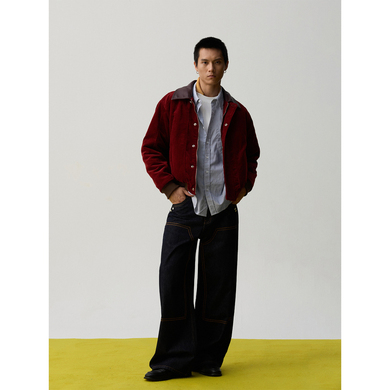 9Fo7 New Retro Corduroy Lapel Red Jacket Heavy Quilted Short Wide Leg-Lengthening Cotton Coat 9Fo7 New Retro Corduroy Lapel Red Jacket Heavy Quilted Short Wide Leg-Lengthening Cotton Coat