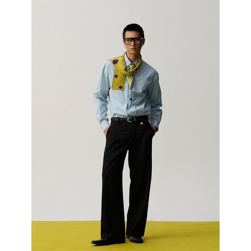 9Fo7 New Retro Lyocell Oversized Concealed Placket Pleated Shirt High-End Long Sleeve Shirt Solid Color