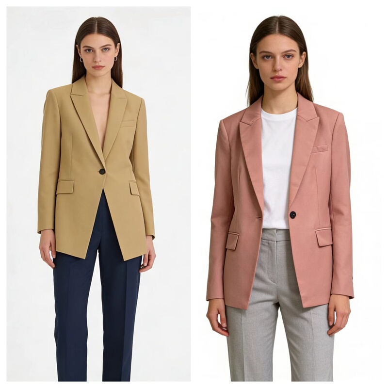 Kick~H New Year's Hit Two-Tone Business Single-Button Waist-Cinching Faux Wool Blazer