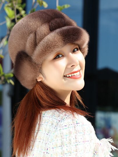 Mink Fur Hat for Middle-Aged and Elderly Women, Winter Full Mink Fur Ear Protection Fur Hat, Winter Fashionable Mink Velvet Warm Cotton Hat
