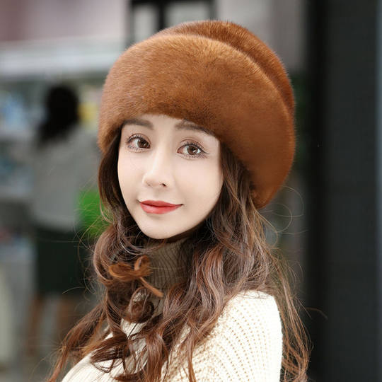 [Clearance] Mink Fur Hat for Women, Winter, Middle-Aged and Elderly, Full Mink Fur, Ear Protection, Warm, Fashionable Mink Fur Hat