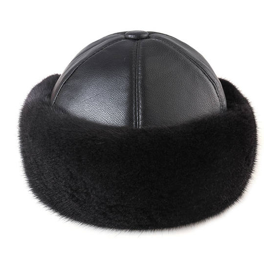 Mink Fur Hat for Men, Middle-Aged and Elderly, Landlord Hat, Winter Ear-Protecting Mink Fur Emperor Hat, Fur Sheepskin Whole Mink Cotton Hat