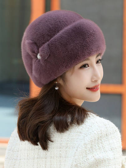 Whole Mink Fur Hat for Women, Winter Mink Fur Ear Protection Hat, Turban Hat, Fashionable Genuine Leather Mink Velvet Warm Cotton Hat