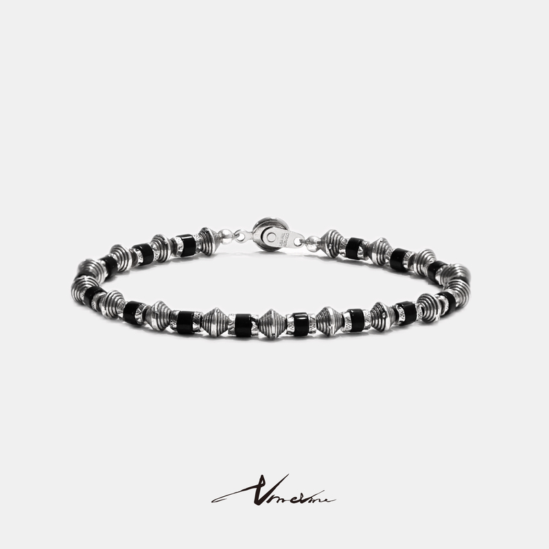 Star Voyage Retro Silver Obsidian Bracelet for Men, Trendy Ethnic Style, Niche Couple Stacking Bracelet, Commemorative Gift