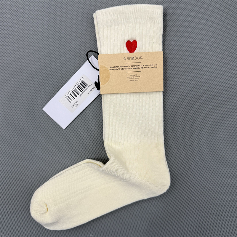 Original Heart-Shaped Embroidery Black and White Striped Socks, Thickened Towel Bottom, Moisture-Wicking, Trendy Unisex Sports Mid-Calf Socks