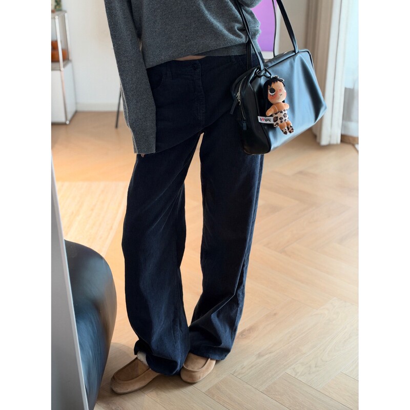 Corduroy New Color Haze Navy Blue Mid-Waist Straight-Leg Pants 2026 Autumn/Winter Latest Model Corduroy New Color Haze Navy Blue Mid-Waist Straight-Leg Pants 2026 Autumn/Winter Latest Model