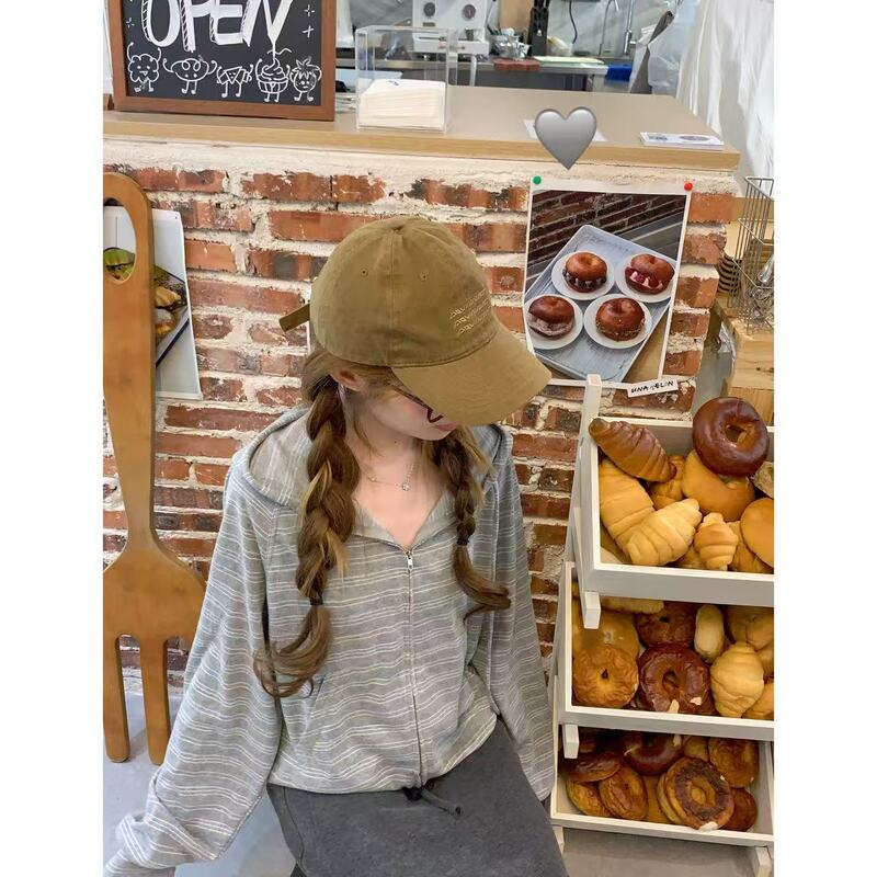 【C·Cai】Korean Style Lazy Striped Hooded Knit Sweater 8110 # Fashionable Design Niche Tops
