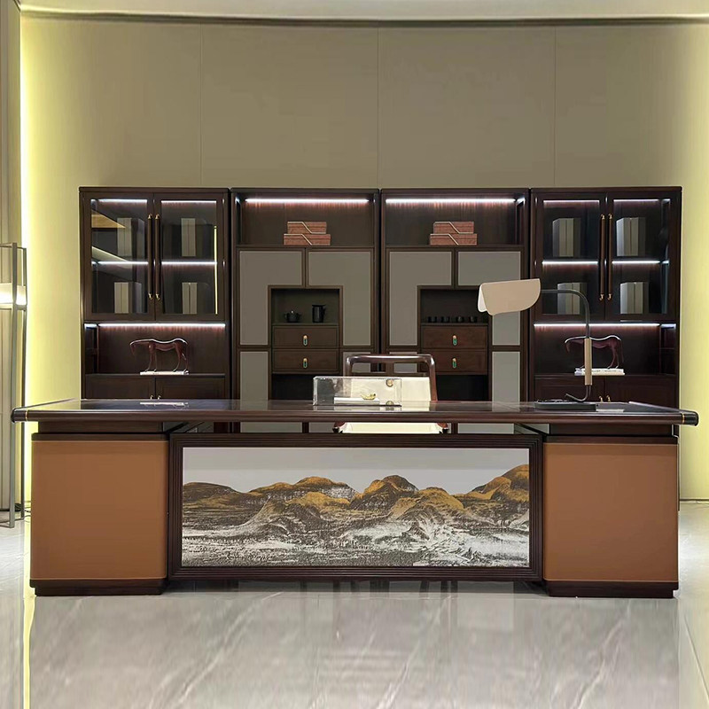 Luxurious Solid Wood Executive Desk, Modern New Chinese Style North American Executive Desk, Walnut Wood Office Desk Luxurious Solid Wood Executive Desk, Modern New Chinese Style North American Executive Desk, Walnut Wood Office Desk