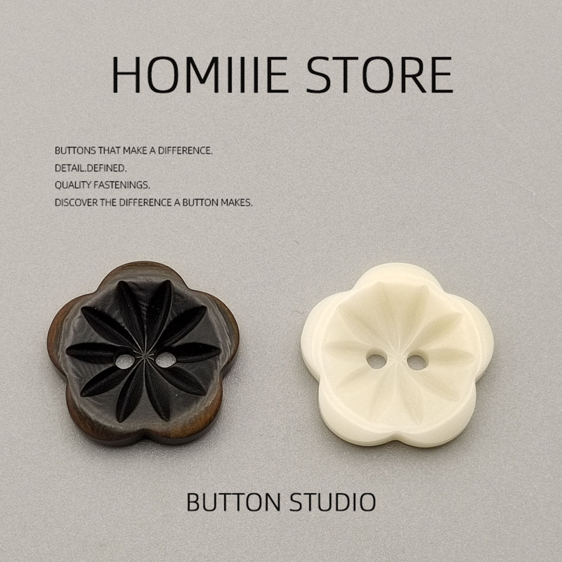 Flower Buttons, Fruit Buttons, Five-Petal Flower Two-Hole Buttons, Black and White Shirts, Knitwears, Sweaters, Jackets, Suits