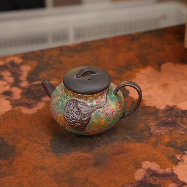 Xunwuzhi Rock Mineral Colored Pottery Lotus Pod Tea Pot Set A13435 A13651