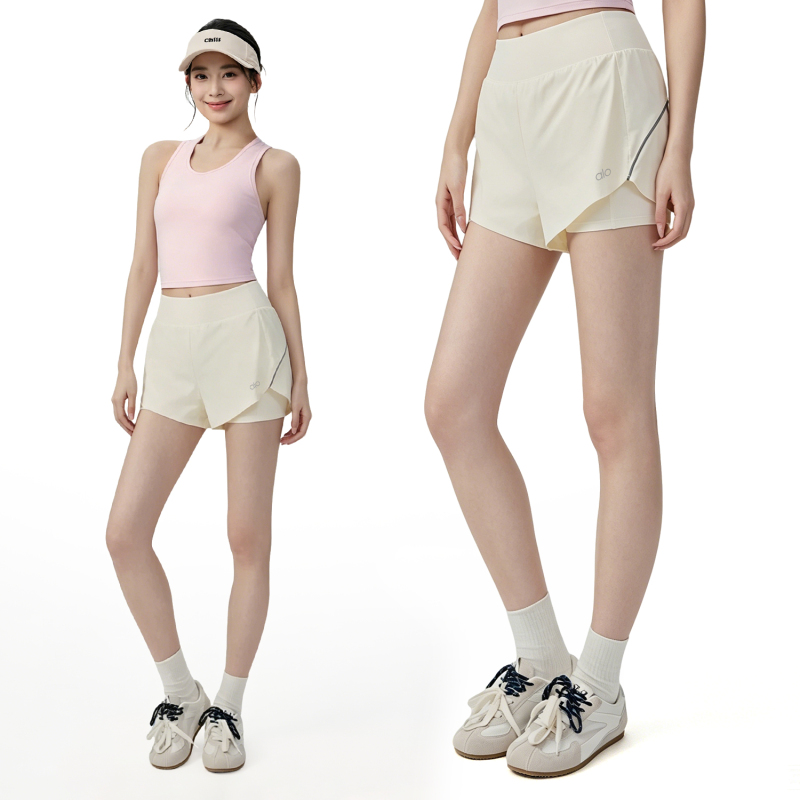 Alo t Series Official official store Fake Two-Piece Lightweight Loose Breathable Casual Shorts Yoga Pants for Women Anti-Exposure