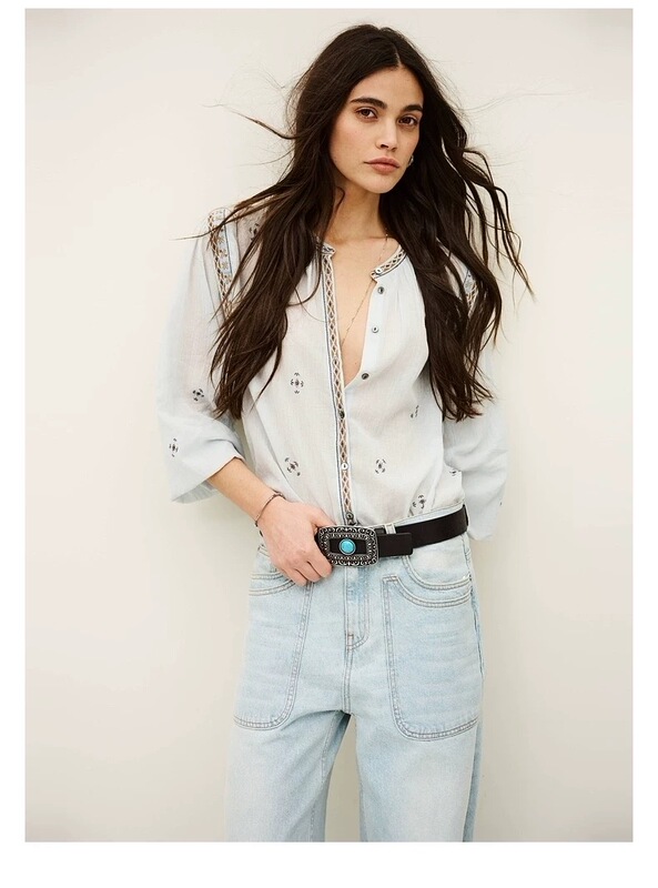 Bash2026 New Summer French Retro Bohemian Style Embroidered Cotton Shirt Top for Women 1E26Dali
