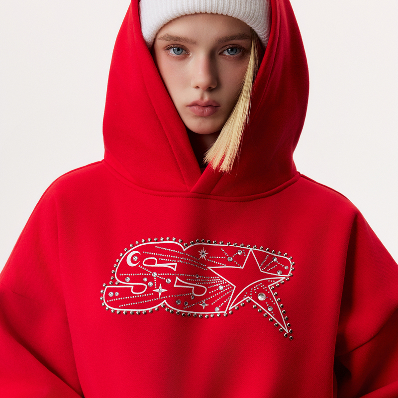 Ssr "Star Track" Rhinestone Loose Hoodie American Retro Street Style Hoodie National Trend Brand Jacket for Men and Women