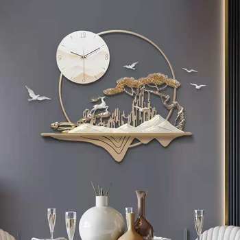 New chinese-style entrance restaurant wall decorations 3d three-dimensional circular wall decoration background r wall decoration iron clock decoration hanging