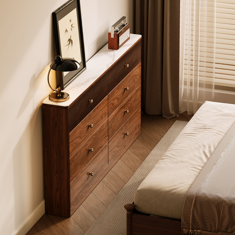 Solid Wood Eight-Drawer Cabinet, Bedroom Bedside Cabinet, Ultra-Thin Mid-Century Style Storage Cabinet, Multi-Layer Floor-Standing 30cm Narrow Side Cabinet, Storage Cabinet