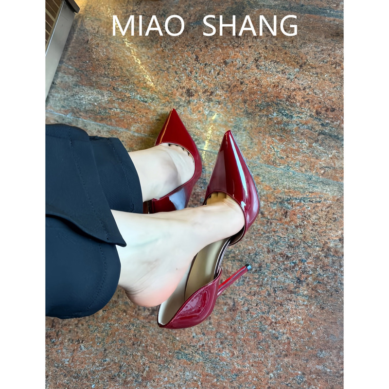 [Full Sheepskin Inside and Out] Burgundy High Heels, Feminine, High-End, Comfortable, Shallow Mouth, Stiletto, Pointed Toe Pumps