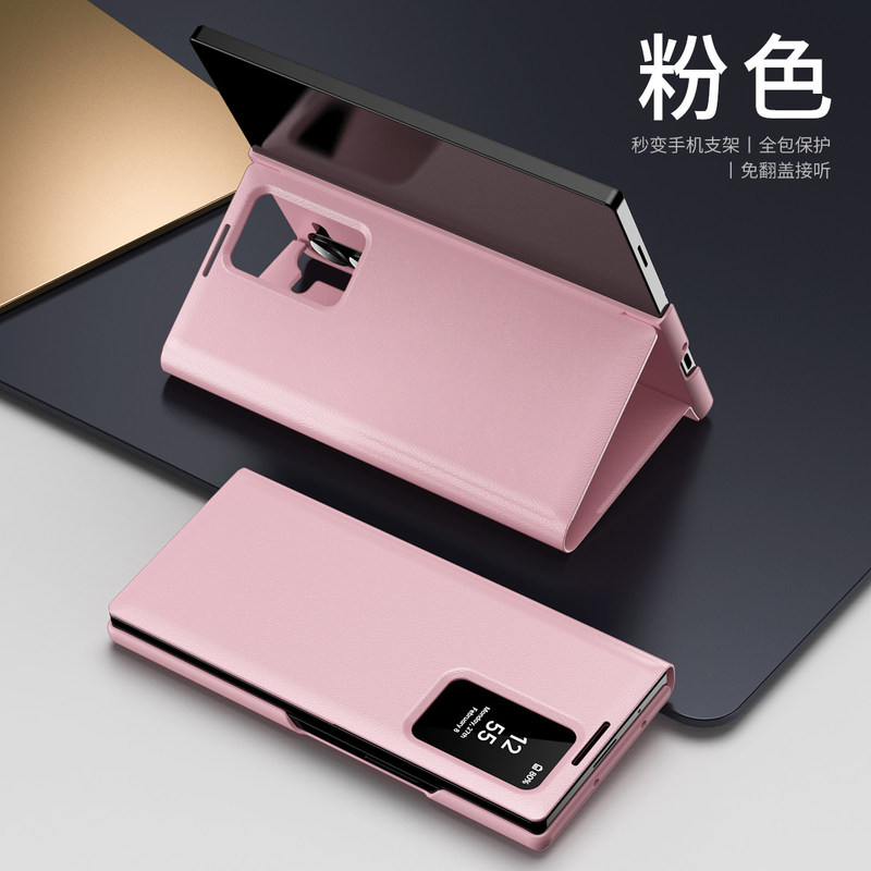[Genuine Leather Texture] Ruoye Compatible Samsung Fold6 Phone Case Zfold5 New Fold7 Business Galaxy Flip Cover W24 Shockproof A55 Protective Case A56 Full Coverage 37 Card Slots W26 Luxury Stand
