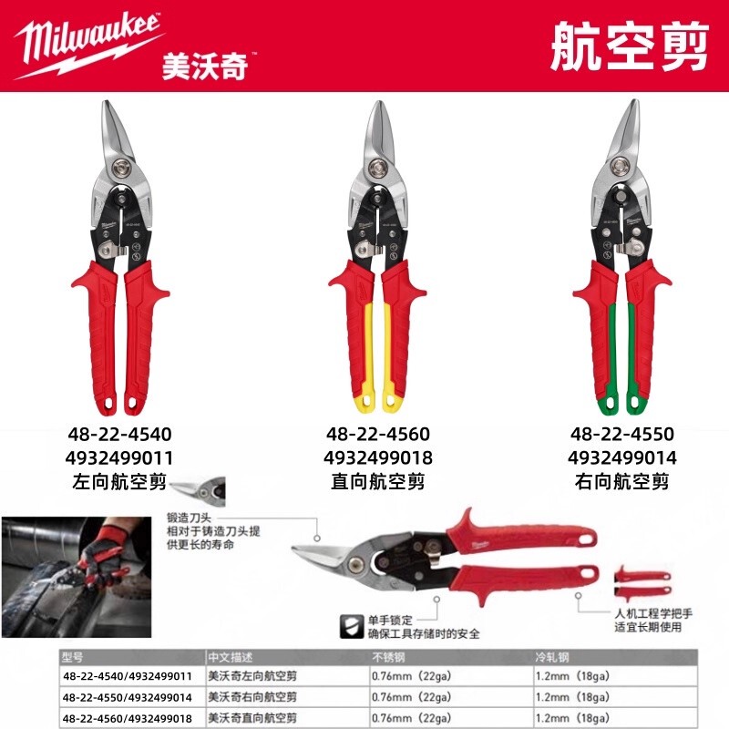 Milwaukee Metal Shears High Hardness Stainless Steel Cutting Aviation Shears Aluminum Panel Industrial Shears