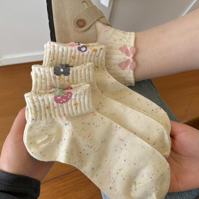 Japanese-Style Cream Strawberry Socks for Women, Pure Cotton, Thin Spring/Summer Low-Cut Short Socks, Cute Bow Low-Cut Socks ins Trendy