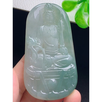 Burmese natural a-grade jade and jade laokeng ice species hand-carved floating flowers void tibetan bodhisattva brand pendant