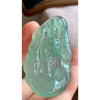 Burmese natural a-grade jade and jade, laokeng ice species, hand-carved, clear bottom amitabha pendant