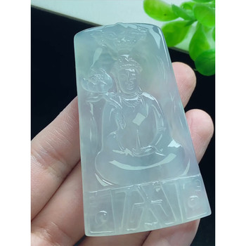 Burmese natural a-grade jade jade laokeng ice species hand-carved mahasthamaprapta bodhisattva brand pendant