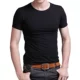 Áo thun cotton nam tay ngắn màu đen trắng đơn giản đơn sắc thon gọn thân hình bó sát bên trong quần áo hè.