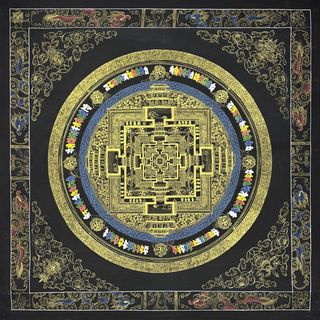 Popular thangka pure handmade canvas one meter black gold kalachakra mandala nepal tibet entrance decoration hanging painting