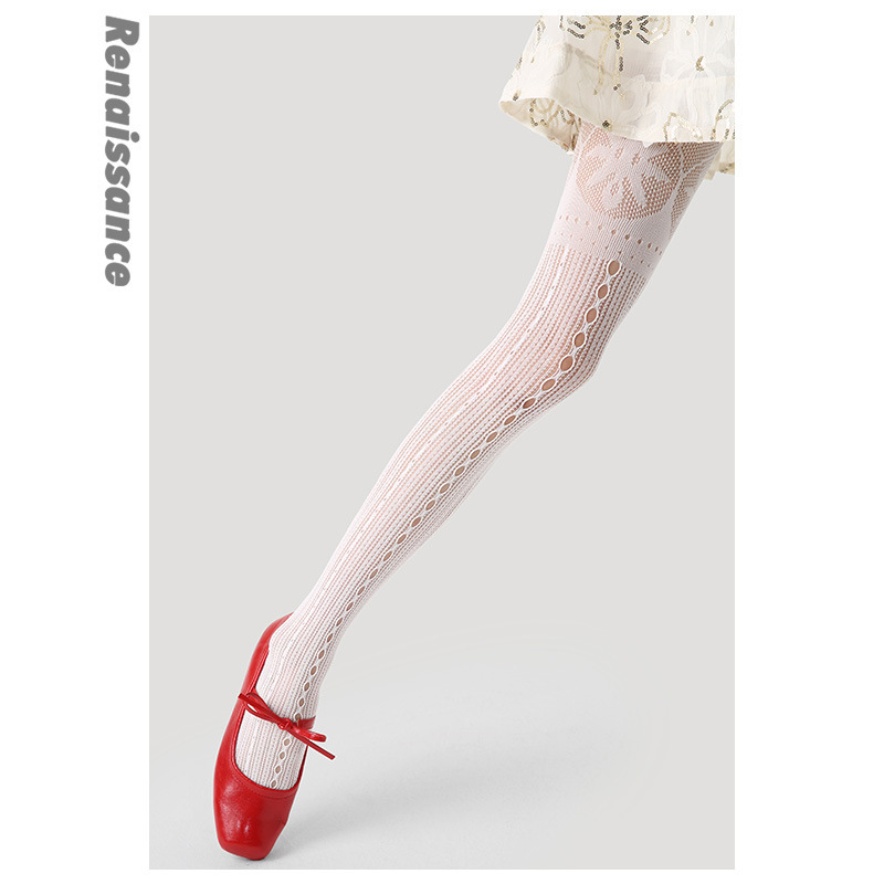Renaissance White Lace Jk Retro Vertical Striped Women's Socks Jacquard Stockings Spring and Summer Thin Pantyhose