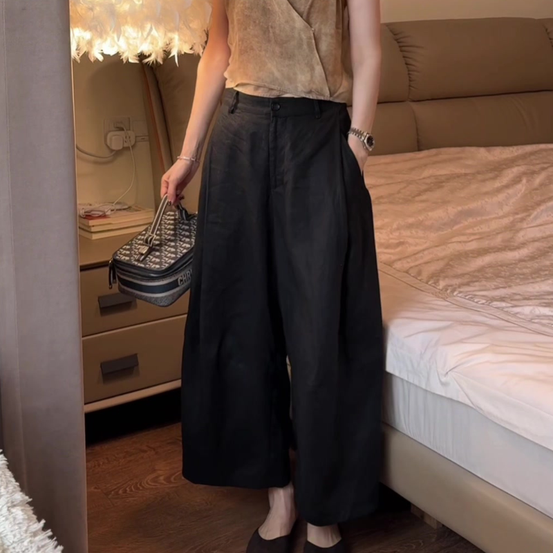 Black Wide-Leg Ice Silk Cropped Pants for Women, 2026 Summer New Style, Plus Size, Slimming, Breathable and Lightweight Pants for Summer Black Wide-Leg Ice Silk Cropped Pants for Women, 2026 Summer New Style, Plus Size, Slimming, Breathable and Lightweight Pants for Summer