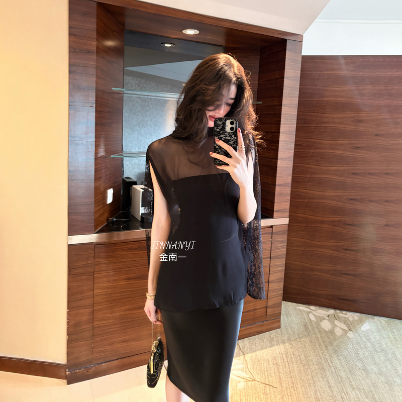 Jinnan Yi's French-Style Elegant and Fashionable Sleeveless Slim-Fit Versatile Black Women's Top, New Summer Design Jinnan Yi's French-Style Elegant and Fashionable Sleeveless Slim-Fit Versatile Black Women's Top, New Summer Design