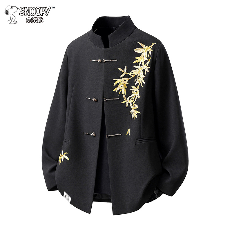 Snoopy New Chinese-Style Gold Embroidered Suit Jacket for Men, Engagement and Wedding Suit, High-End Formal Wear
