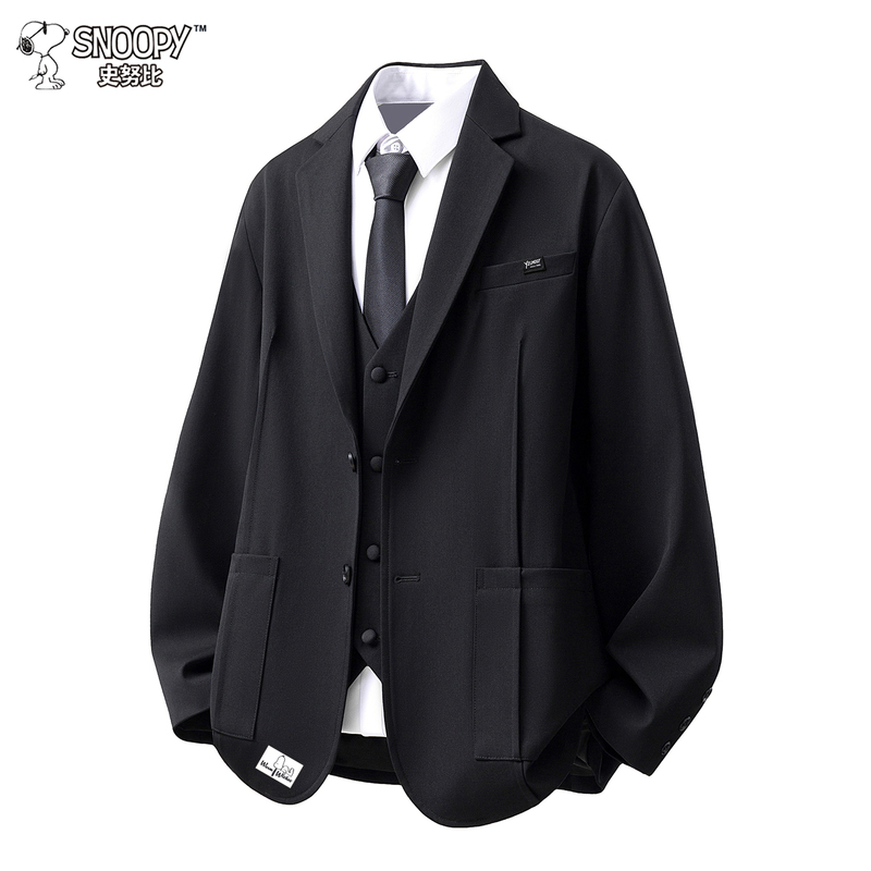 Snoopy Business Commuting Black Single-Breasted Suit Men's Button Decorated Casual Blazer Snoopy Business Commuting Black Single-Breasted Suit Men's Button Decorated Casual Blazer