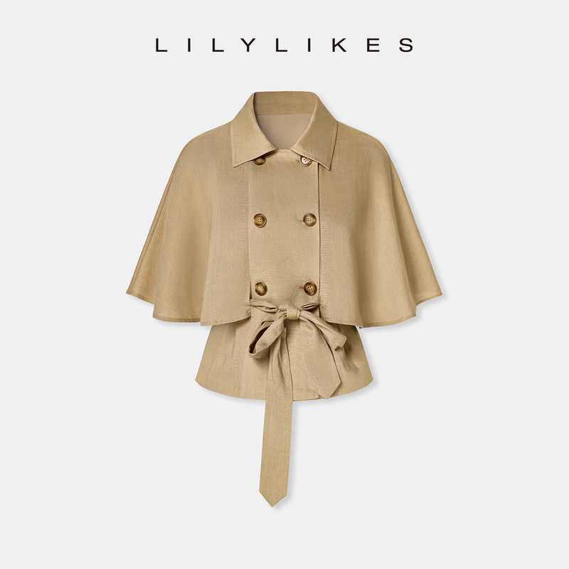Lilylikes "Leeds Weekend" Lyocell Linen Shawl-Style Cape Double-Breasted Waist-Cinching Trench Coat Lilylikes "Leeds Weekend" Lyocell Linen Shawl-Style Cape Double-Breasted Waist-Cinching Trench Coat