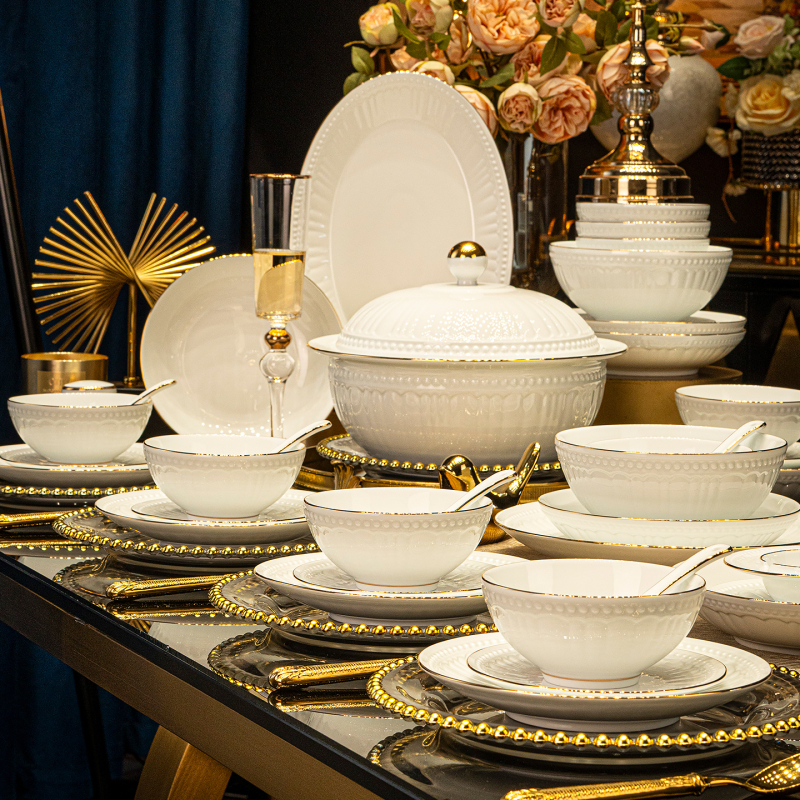 [Jingjia] High-End Jingdezhen Tableware Set, Bone China Bowls, Chopsticks, Plates, and Dishes Set for Home Use, Housewarming, and Gift-Giving