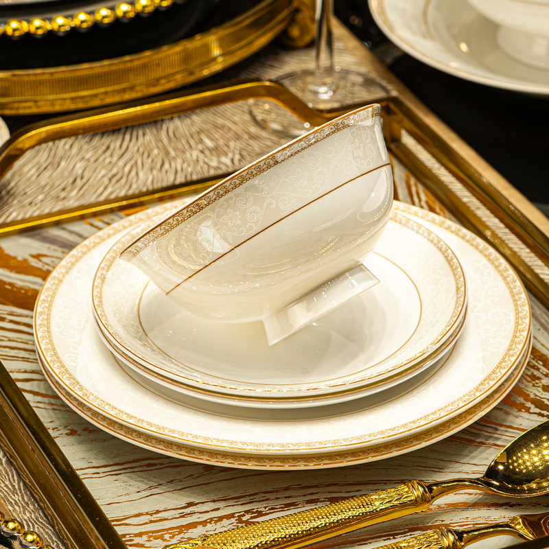 Jingjia Bone China Tableware Set, Authentic High-End Luxury Ceramic Jingdezhen Bowl and Plate Set for Home Use, Wedding Gift Jingjia Bone China Tableware Set, Authentic High-End Luxury Ceramic Jingdezhen Bowl and Plate Set for Home Use, Wedding Gift