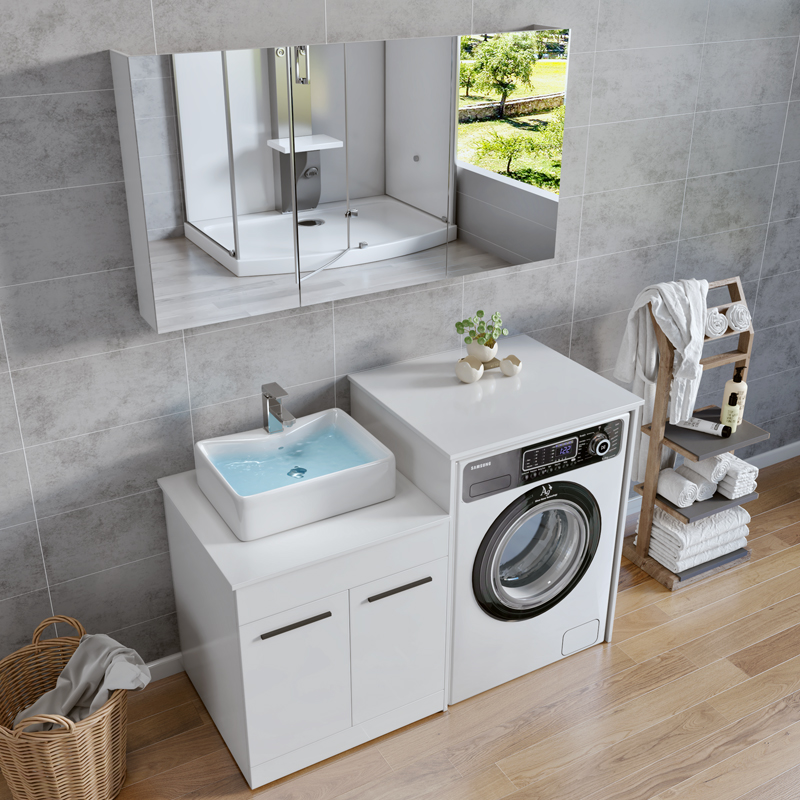 Nordic solid wood washing machine cabinet balcony combination powder room laundry pool hand wash basin integrated bathroom cabinet
