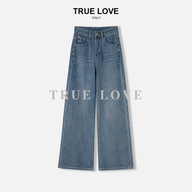 【Sparkling Pants】High-Waisted, Slimming, Height-Enhancing, Full Rhinestone Starlight Wide-Leg Jeans Td1J2271176C
